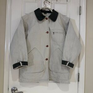 LL Bean Original Field Coat Tan Canvas Barn Jacket Womens Med Petite Plaid Lined